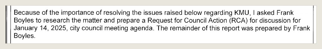 Jan. 14, 2025 packet, printed page 130: "The remainder of this report was prepared by Frank Boyles."