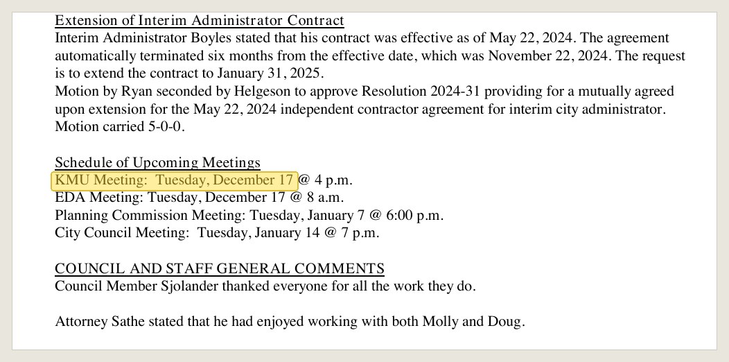 Minutes of Dec. 10, 2024, in the Jan. 14, 2025 packet, PDF page 19: the meeting was on the council's own published schedule.