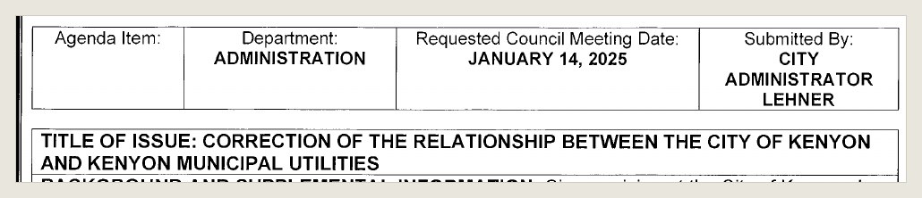 Jan. 14, 2025 packet, printed page 130: "Submitted by: City Administrator Lehner."