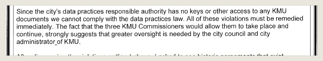 Jan. 14, 2025 packet, printed page 131: "the city's data practices responsible authority has no keys or other access to any KMU documents."
