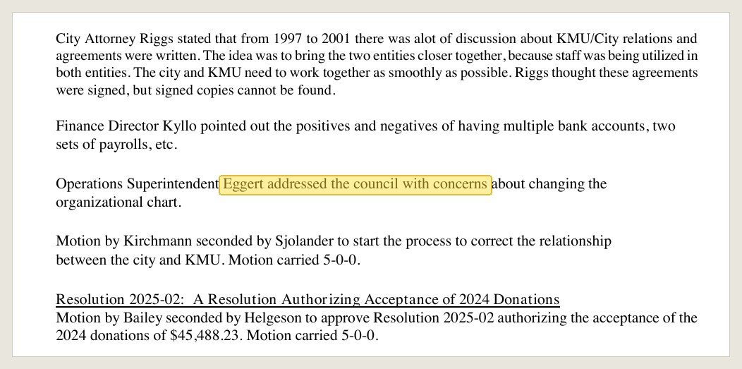 The official minutes of the exchange, in the Feb. 11, 2025 packet, PDF page 15: one sentence.