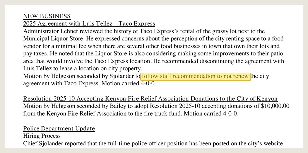 Same minutes, five lines down: the motion, carried 4-0-0.
