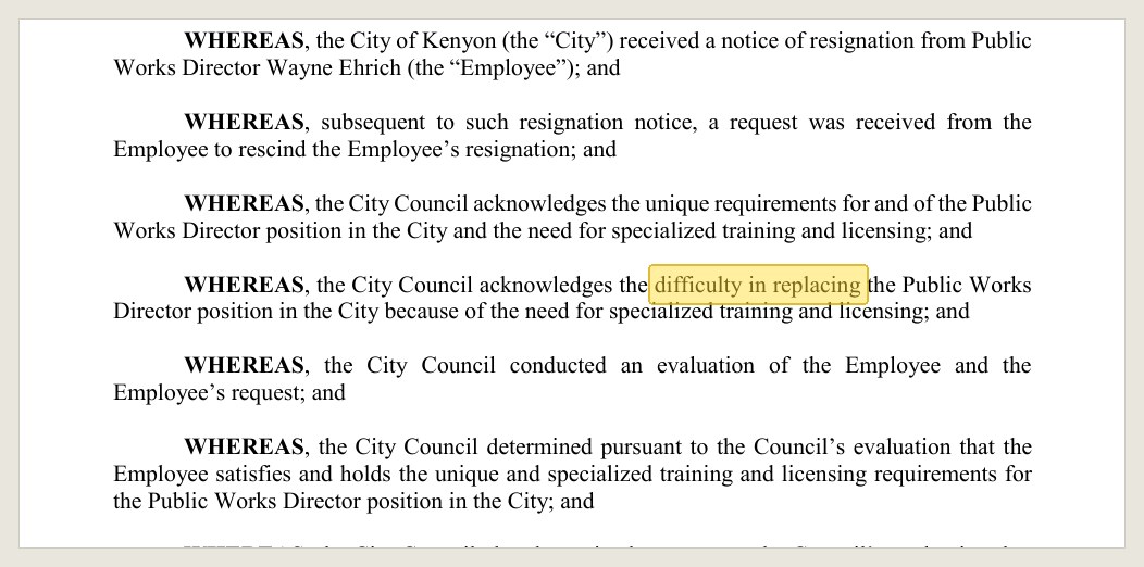 Resolution 2025-21, July 8, 2025: the finding the council made to keep the public works director.