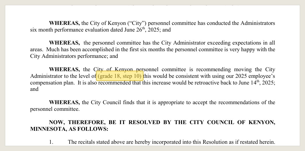 Resolution 2025-20, July 8, 2025 packet: the pay level and the retroactive date.