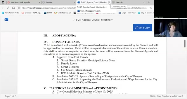 July 8, 2025: the mayor calls for a motion to approve the consent agenda items.