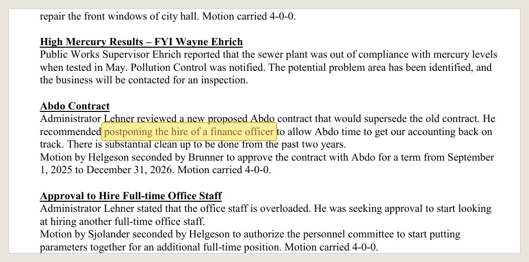 Minutes of August 12, 2025, in the September 9 packet: the recommendation as recorded.