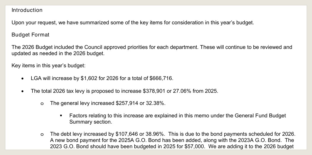 Abdo's budget memo of August 22, 2025: the 27.06 percent draft and the $378,901 behind it.