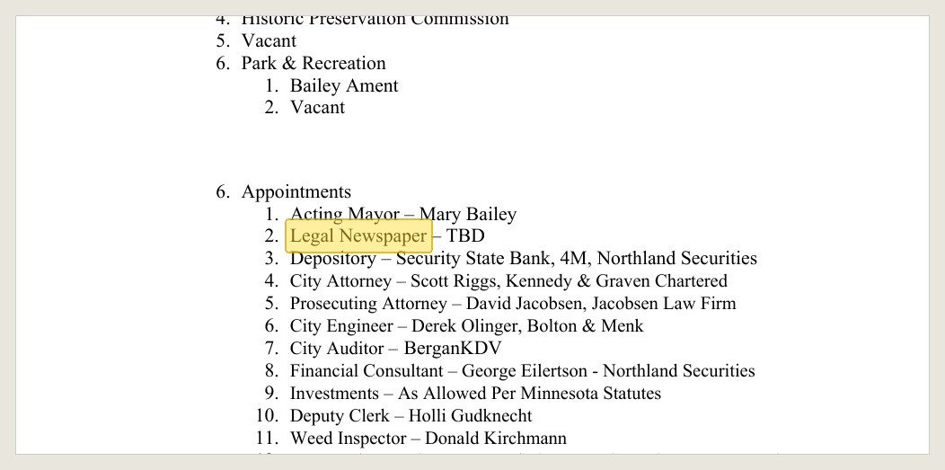 The 2026 appointments list in the January 13, 2026 packet (filed on the site under 2025-01-13).
