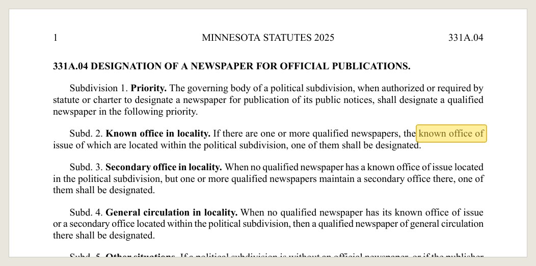 Minnesota Statute 331A.04 as the city attorney attached it to the packet.