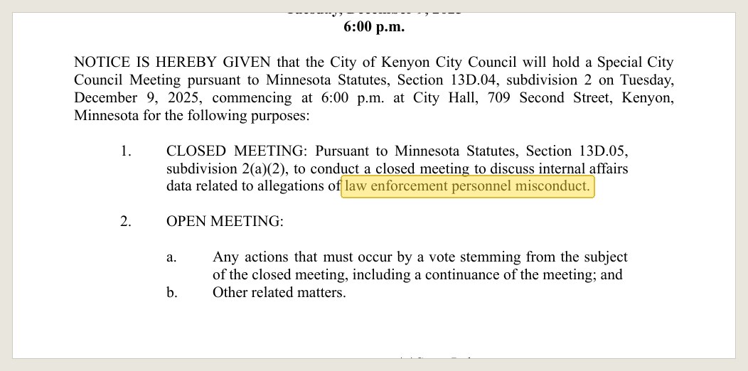 The first notice, for December 9, 2025.