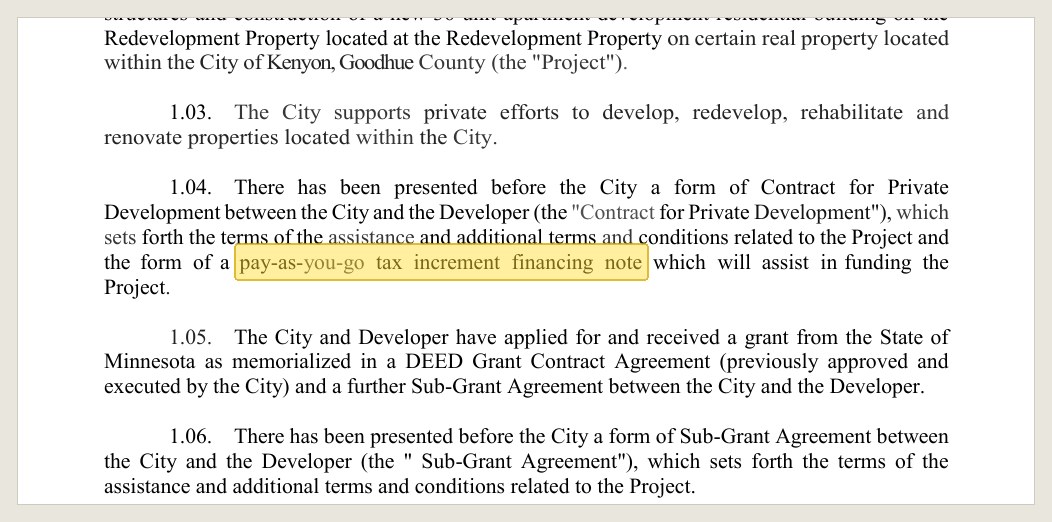 Resolution 2026-24 in the July 14, 2026 packet: the assistance takes the form of a pay-as-you-go tax increment note.