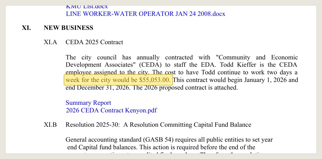 The CEDA renewal in the Dec. 9, 2025 packet: the cost of the contract, printed in an open-meeting packet.