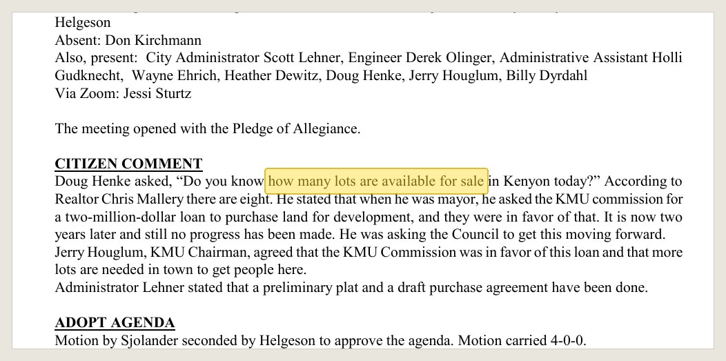 Official minutes of Aug. 6, 2026, in the Sept. 8 packet: Henke's question, and "It is now two years later and still no progress has been made."