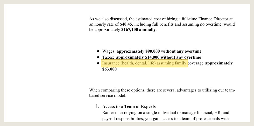 The same page: the $63,000 insurance line that closes the gap.