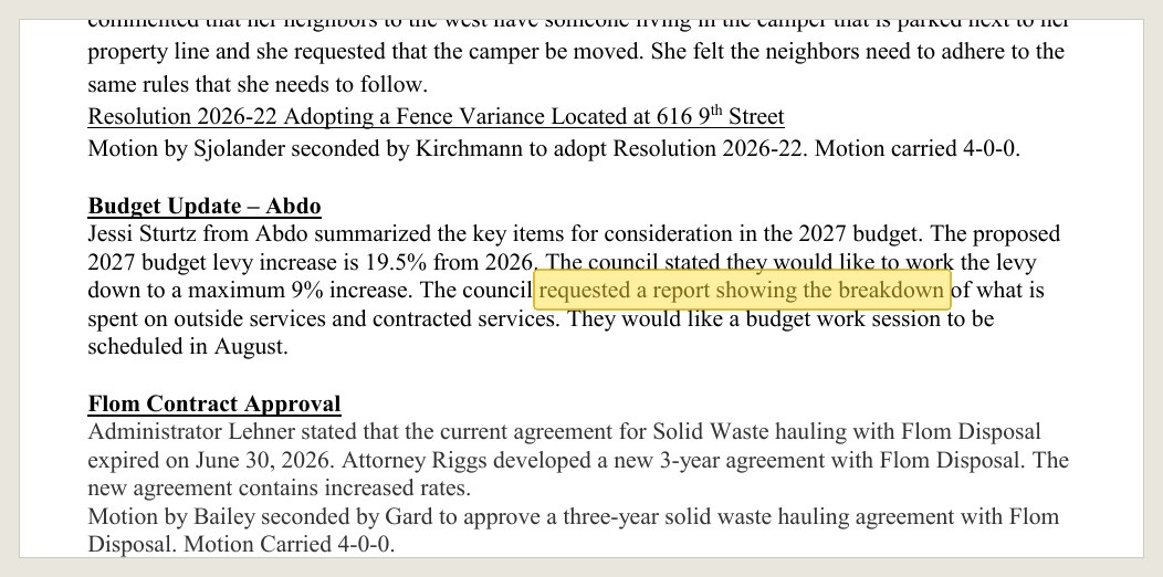 The city's own minutes of July 14, 2026, in the Aug. 6 packet. The request is on the record.
