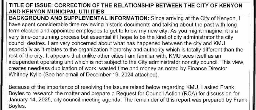 Excerpt of page 130 of the January 14, 2025 packet showing the title, the opening paragraph, and the sentence stating the remainder of the report was prepared by Frank Boyles