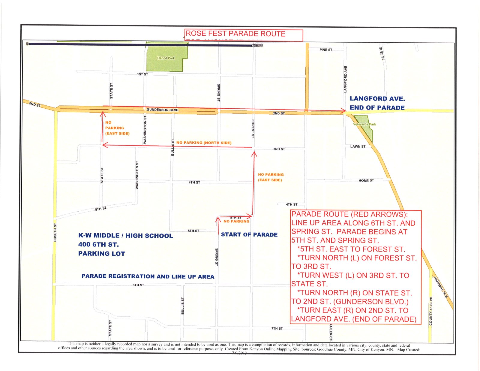 City of Kenyon Rose Fest parade route map