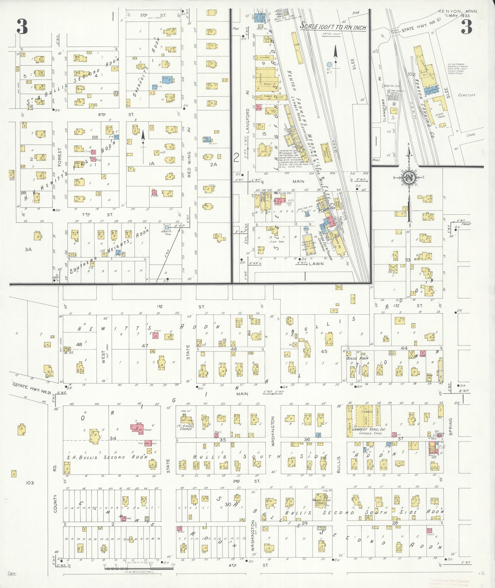 Sanborn fire insurance map of Kenyon, Minnesota, 1933